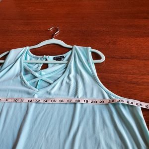 Aqua summer dress. Criss cross neckline.